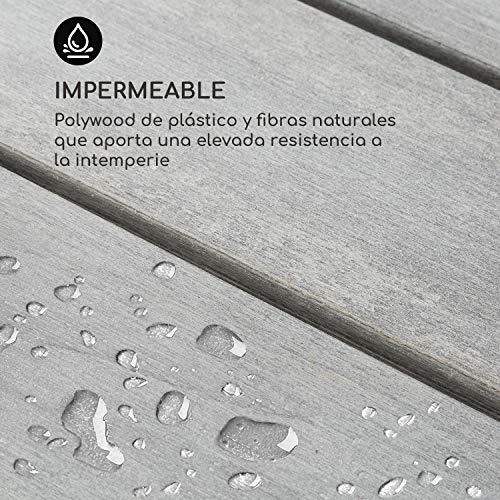 blumfeldt Bilbao White Edition - Mesa de jardín, 150 x 73 x 90 cm, hasta 6 Personas, Materiales polywood y Aluminio, Resiste al Aire Libre, Imitación de Madera, Ideal Exteriores, Blanco/Gris