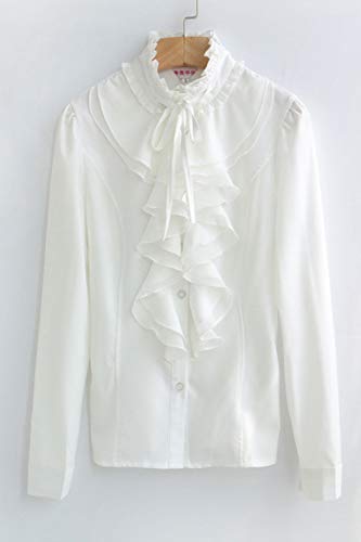 Blusas con Volantes De Loto De Manga Larga Lolita Victoriana Vintage para Mujer Beige S