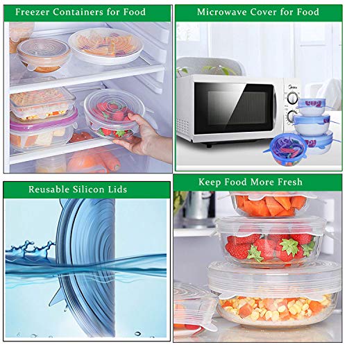 BluVast Tapas de Silicona, 12 Paquetes de Varios TamañOs de Fundas para Tazones de Silicona, Reutilizable Fundas Protectoras para Alimentos Tapa Tazas, Boles o Tarros,utilzar para Nevera y Microondas
