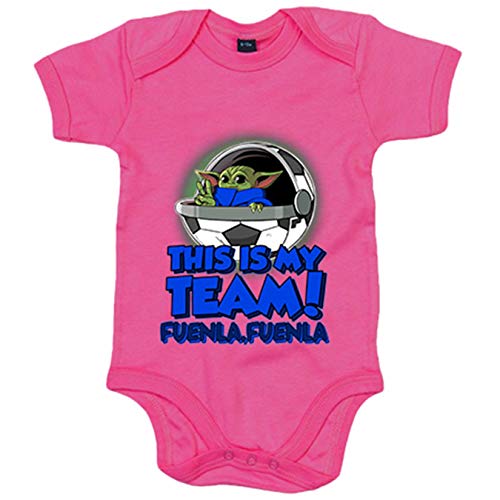 Body bebé parodia baby Yoda mi equipo de fútbol Fuenla Fuenlabrada - Rosa, 12-18 meses