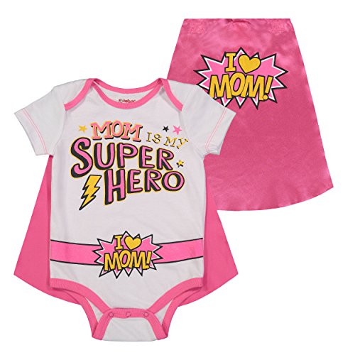 Body con Capa de Mamá Superheroína para el Día de la Madre para Bebé Niña Blanco/Rosa (3-6 Meses)