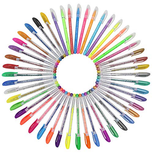 Bolígrafos de Gel, Incluye Brillo, Neón, Pastel, Metálico Para Scrapbooking, Colorear, Dibujar, Dibujar y Artesanal, Pack de 48，1.0mm