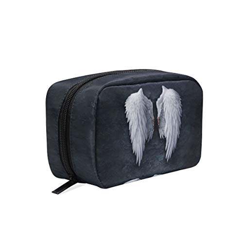 Bolsa de maquillaje con alas de ángel de noche negras, bolsa de cosméticos