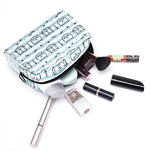 Bolsa de maquillaje con cara de gato de dibujos animados para maquillaje, bolsa de lavado de gimnasio bolsa organizador de cosméticos bolsa de viaje para hombres y mujeres