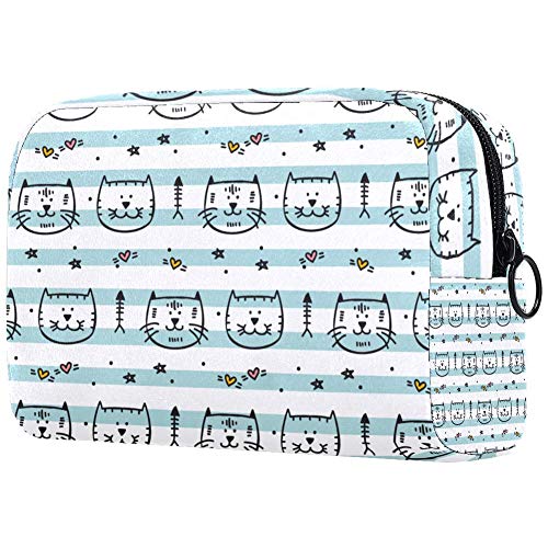 Bolsa de maquillaje con cara de gato de dibujos animados para maquillaje, bolsa de lavado de gimnasio bolsa organizador de cosméticos bolsa de viaje para hombres y mujeres