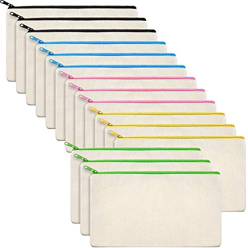 Bolsa de Maquillaje de Lona Bolsa de Lápices con Cremallera Bolsas de Cosméticos para Viaje Manualidades Escuela, Multicolor (15 Piezas)