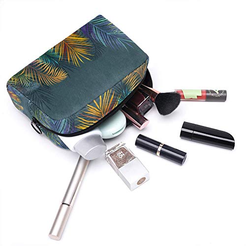 Bolsa de maquillaje portátil con hojas de palmas de colores tropicales, bolsa de cosméticos impresa, bolsa de cosméticos para mujeres de viaje