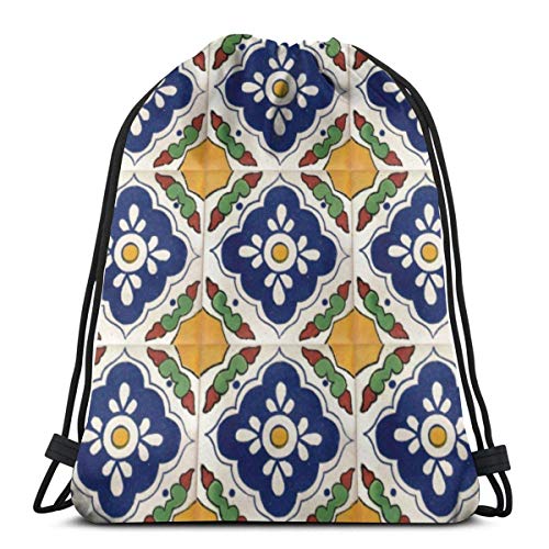 Bolsa de mochila con cordón OPLKJ, azulejo mexicano de Talavera Bolsa de gimnasio de doble cara Bolsa de almacenamiento de mochila portátil para acampar Senderismo Nadar Ir de compras Ir de excursión