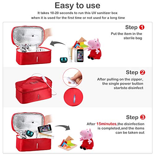 Bolsa Desinfectante UV Portátil, Bolsa Esterilizadora de Luz UV Mata 99,9% Sustancias Nocivas, Limpiador UV para Reutilizar Máscaras/Cepillo de Dientes/Esterilización de Ropa Interior y Más