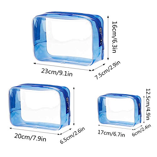 Bolsa Transparente Neceser Impermeable Plástico 3 Piezas Azul （Diferentes Tamaños） Neceser Transparente para Mujeres Hombres Niños Ducha Impermeable