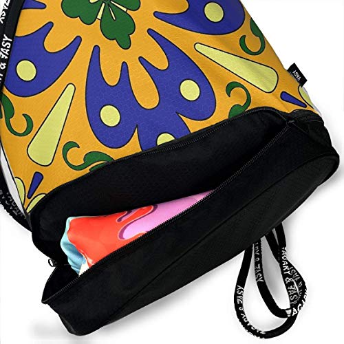 Bolsas de Gimnasia, Orange and Blue Talavera Tile Pattern Drawstring Bags Pumping Rope Backpack Pack Travel Sport Gym Sack Bag for Men/Women and Kids Bundle Backpack