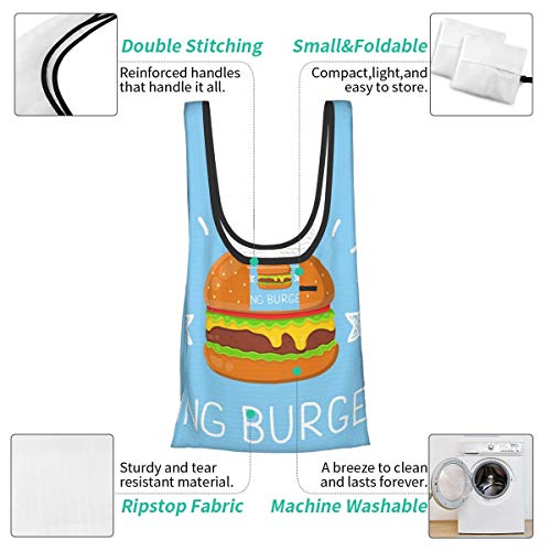Bolsas de supermercado reutilizables King Burger Concept Vector Cartoon Flat e ilustración Doodle Lavable Impermeable Ligero 25X15 pulgadas