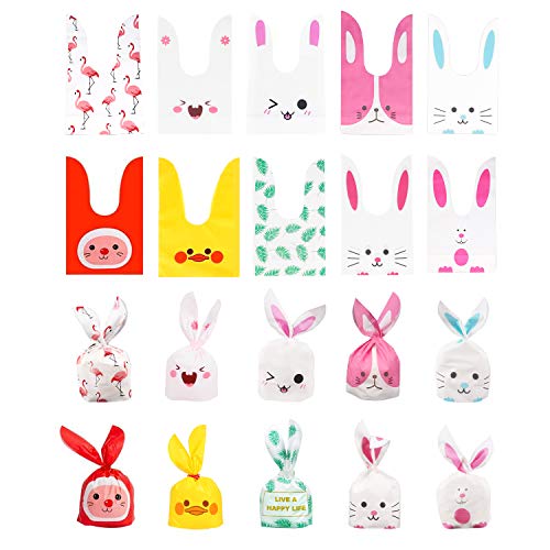 Bolsas Regalo CumpleañOs,Bolsa Merienda Infantil,Bolsas 100PCS Chuches,Bolsitas Regalos,Bolsas Galletas Con Orejas Conejo,para Navidad,Fiesta,Chuches CumpleañOs,Pascua Chocolate 10 Estilos