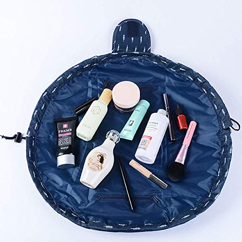 Bolso cosmético del Maquillaje, Bolsa de Viaje organizadora Magic de Gran Capacidad para señoras perezosas, Azul Oscuro Pluma