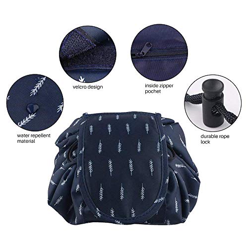 Bolso cosmético del Maquillaje, Bolsa de Viaje organizadora Magic de Gran Capacidad para señoras perezosas, Azul Oscuro Pluma