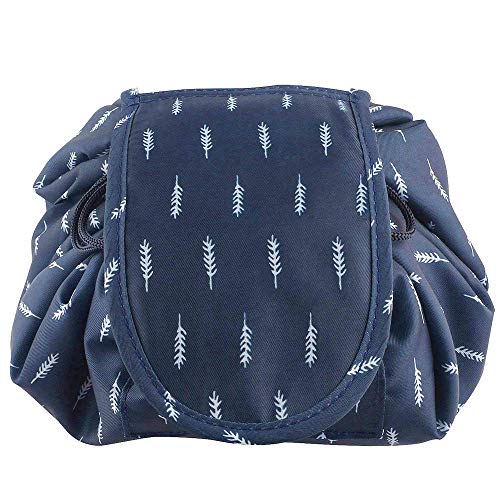 Bolso cosmético del Maquillaje, Bolsa de Viaje organizadora Magic de Gran Capacidad para señoras perezosas, Azul Oscuro Pluma