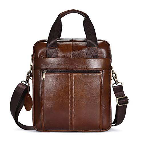 Bolso de Hombre Bolsa Caballero Bandolera Bolsos de Mano Cuero Crossbody Mensajero Maletín del Trabajo Vintage Caballo Loco de Hombro Casual Messenger Bag,Marrón
