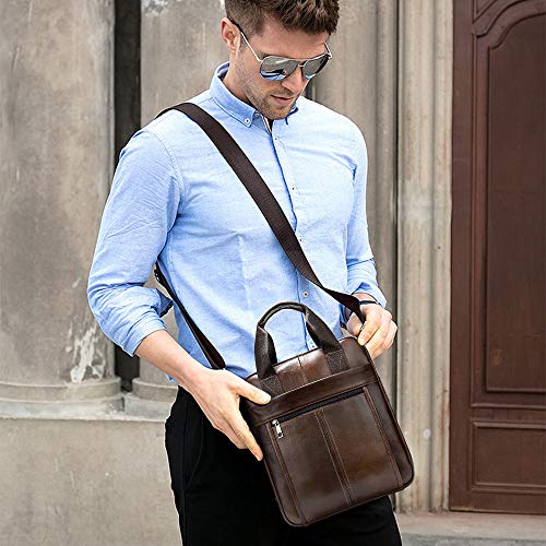 Bolso de Hombre Bolsa Caballero Bandolera Bolsos de Mano Cuero Crossbody Mensajero Maletín del Trabajo Vintage Caballo Loco de Hombro Casual Messenger Bag,Marrón