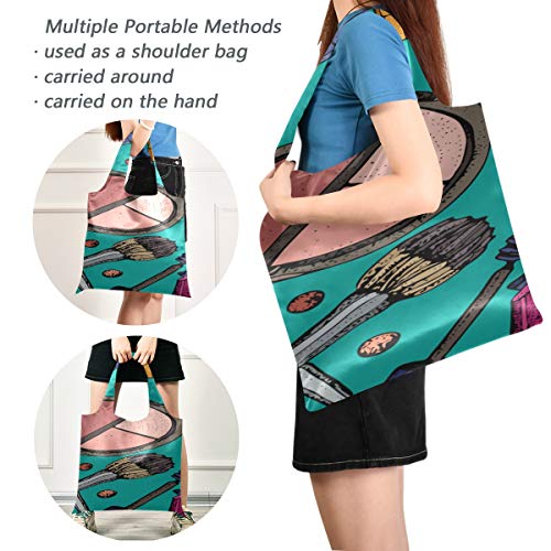 Bolso de mano Maquillaje de belleza Sombra de ojos para niña colorida Bolso de compras para hombre Bolsos de compras de lona Bolsos de compras reutilizables de poliéster, lavables, duraderos y livian