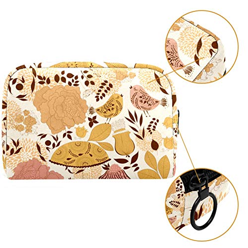 Bolso de maquillaje de pájaro y rosa Oxford bolsa de cosméticos para las mujeres bolsa de maquillaje con cremallera negra portátil de viaje neceser