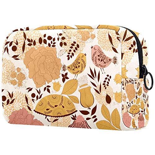 Bolso de maquillaje de pájaro y rosa Oxford bolsa de cosméticos para las mujeres bolsa de maquillaje con cremallera negra portátil de viaje neceser