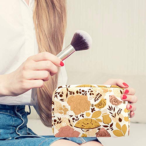 Bolso de maquillaje de pájaro y rosa Oxford bolsa de cosméticos para las mujeres bolsa de maquillaje con cremallera negra portátil de viaje neceser