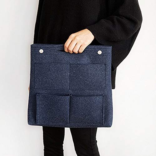 Bolso Grande de Fieltro Multi-Bolsillo Cierre de Botón a Presión Organizador para Cosméticos Teléfono Celular - Gris Oscuro