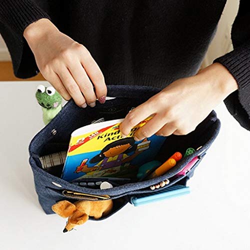 Bolso Grande de Fieltro Multi-Bolsillo Cierre de Botón a Presión Organizador para Cosméticos Teléfono Celular - Gris Oscuro