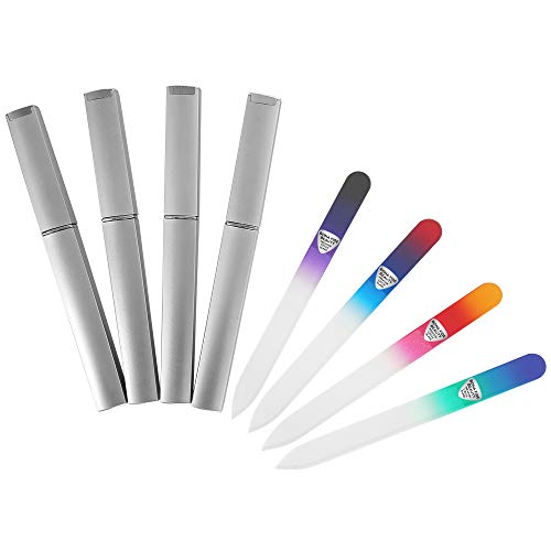 Bona Fide Beauty Crystal Nail Files - 4 Tricolor Czech Glass Nail Files with Cases - Best Glass Nail Files for Nail Care - Great Fingernail Files for Fingernail Strengthener - File Nails Effortlessly