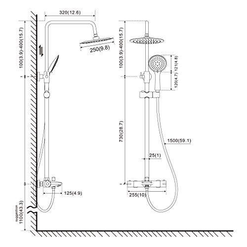 BONADE Columna Ducha Temostática Sistema Ducha con Grifo Set Ducha Cabezal de Ducha Redonda de 10 Pulgadas de Acero Inoxidable, Ducha de Mano 3 Funciones, Grifo de de Ducha Cromado, Barra Ajustable