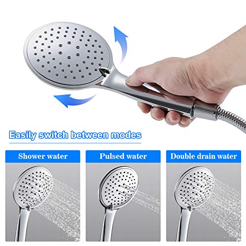 BONADE Columna Ducha Temostática Sistema Ducha con Grifo Set Ducha Cabezal de Ducha Redonda de 10 Pulgadas de Acero Inoxidable, Ducha de Mano 3 Funciones, Grifo de de Ducha Cromado, Barra Ajustable