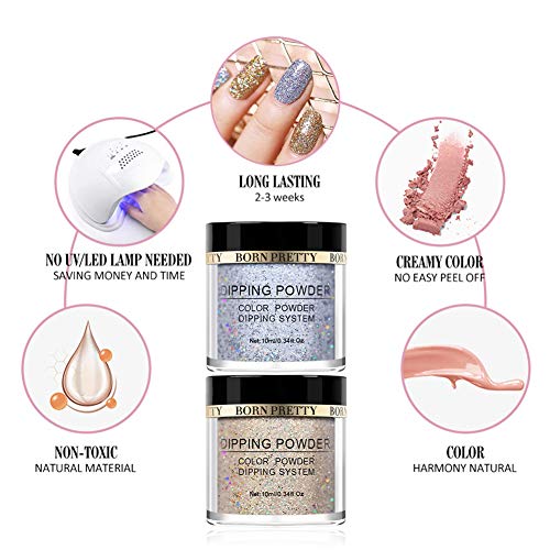 BORN PRETTY Without Lamp Cure Holographic Dipping Powder Natural Dry Nail Art Decoration Manicure 5PCS