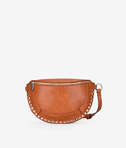BOSANOVA Riñonera Media Luna a un Tono con Detalle de tachas metálicas a Contorno y asa de Cruzar Regulable. Cierre con Cremallera. Cuero U