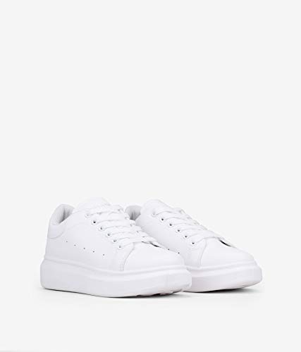 BOSANOVA Zapatillas Blancas con Suela Lisa y Cordones para Mujer | Bambas Total Look Blanco. Blanco 37
