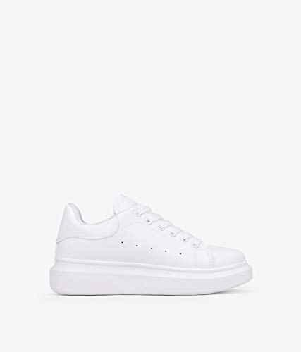 BOSANOVA Zapatillas Blancas con Suela Lisa y Cordones para Mujer | Bambas Total Look Blanco. Blanco 37