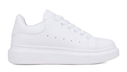 BOSANOVA Zapatillas Blancas con Suela Lisa y Cordones para Mujer | Bambas Total Look Blanco. Blanco 37