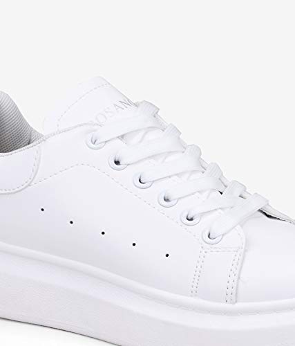BOSANOVA Zapatillas Blancas con Suela Lisa y Cordones para Mujer | Bambas Total Look Blanco. Blanco 37