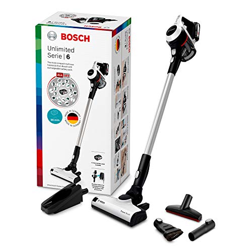 Bosch Unlimited Serie 6 - Aspiradora sin Cables, 2 Pilas Intercambiables, Color Blanco