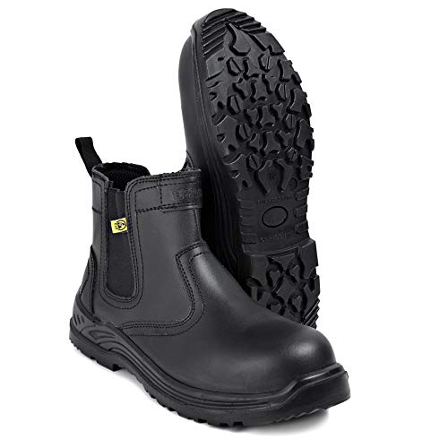 Botas de Seguridad para Hombres Zapatos de Trabajo de Cuero Puntera de Acero Calzado Ligero al Tobillo para Trabajar ESD S3 SRC 8872 de Black Hammer (42 EU)