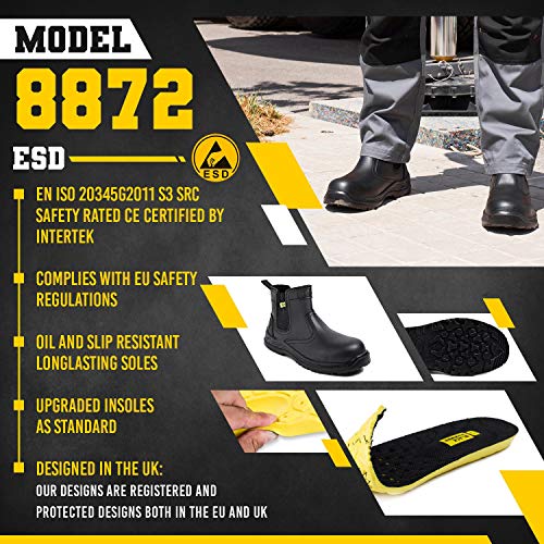 Botas de Seguridad para Hombres Zapatos de Trabajo de Cuero Puntera de Acero Calzado Ligero al Tobillo para Trabajar ESD S3 SRC 8872 de Black Hammer (42 EU)