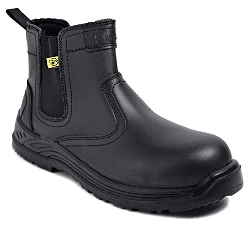 Botas de Seguridad para Hombres Zapatos de Trabajo de Cuero Puntera de Acero Calzado Ligero al Tobillo para Trabajar ESD S3 SRC 8872 de Black Hammer (42 EU)