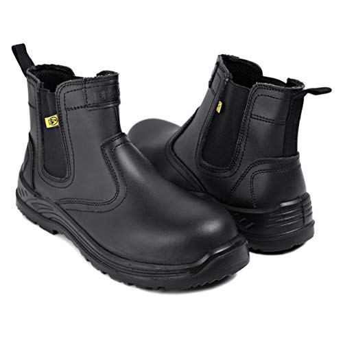 Botas de Seguridad para Hombres Zapatos de Trabajo de Cuero Puntera de Acero Calzado Ligero al Tobillo para Trabajar ESD S3 SRC 8872 de Black Hammer (42 EU)