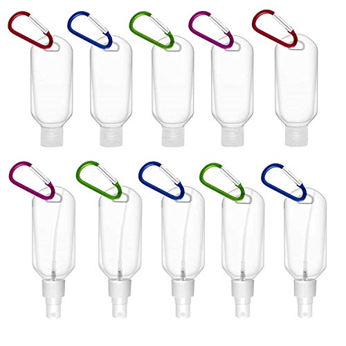 Botellas con Gancho, 10x50ml Botellas de Viaje|Botellas de Viaje Portátiles|Recargables Contenedores de Viaje con 5*Apriete la Botella+5*Botella de Spray, Podría Empacar con Loción, Alcohol