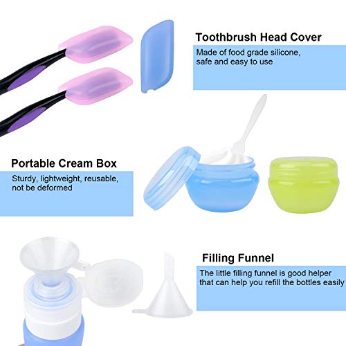 Botellas de viaje Contenedores aprobados por la TSA, 14PCS Set de artículos de tocador recargables a prueba de fugas de silicona, 3oz/2oz con frascos para champú Cosméticos Loción