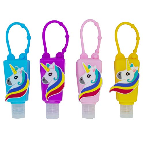 Botellas de Viaje Portátiles para niños, Dispensadores vacíos de 30 mL para Rellenar Desinfectantes de Manos, Champús, Accesorio de Viaje para Niños – (Unicornio2, 4 PCS)