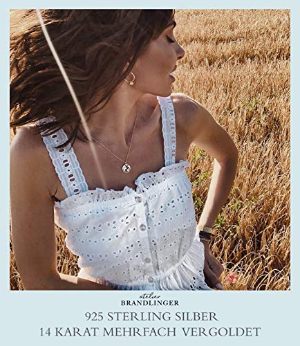 Brandlinger ® Atelier collar de plata de ley dorada colgante mundo para mujeres y niñas. Longitud 40cm + 5cm