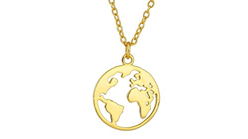 Brandlinger ® Atelier collar de plata de ley dorada colgante mundo para mujeres y niñas. Longitud 40cm + 5cm