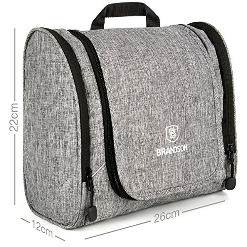 BRANDSON Neceser Viaje para Colgar - Bolsa Impermeable Grande y Espaciosa - Neceser Viaje Mujer y Neceser Hombre - Neceser Maquillaje Tipo Organizador de Viaje - 26x12x22 cm - Gris