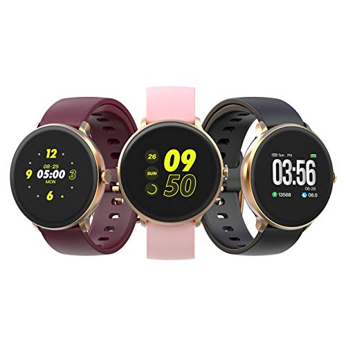 BRIBEJAT Smartwatch Presión Arterial/Frecuencia cardíaca/Monitor de sueño IP67 Contador de calorías a Prueba de Agua Mensaje recordatorio Deportes Hombres Mujeres Reloj con 2 Bandas Gratis(Gold)