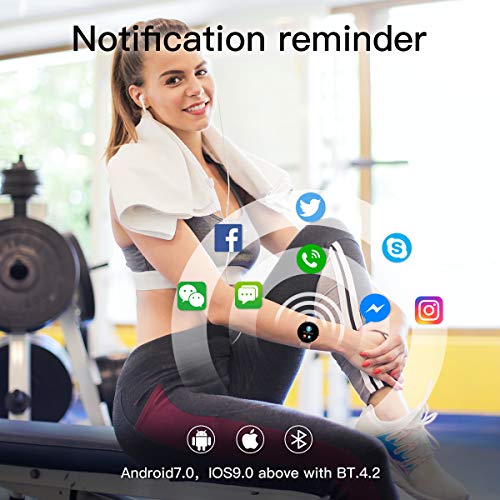 BRIBEJAT Smartwatch Presión Arterial/Frecuencia cardíaca/Monitor de sueño IP67 Contador de calorías a Prueba de Agua Mensaje recordatorio Deportes Hombres Mujeres Reloj con 2 Bandas Gratis(Gold)